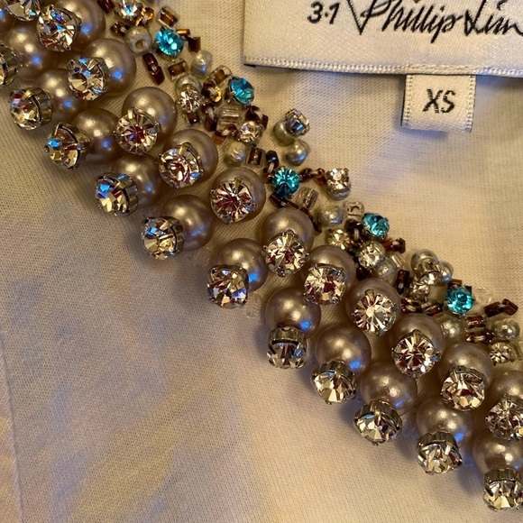 3.1 Phillip Lim Phoenix White Tank Embellished Beaded Jeweled Collar Size XS - Picture 10 of 11